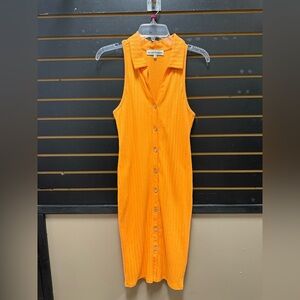 Orange Sleeveless Button-Down Dress